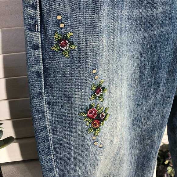Lucky Brand Floral Embroidered Skinny Jeans Blue Size 6 28 - Picture 12 of 14